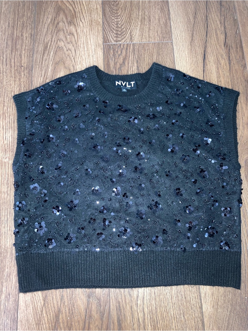 NVLT Black womens Sequin Crewneck Sweater Vest size L